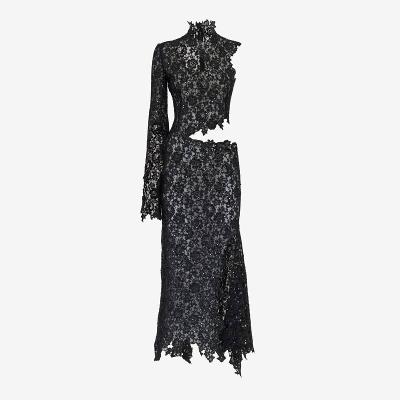 Alexander McQueen Women's Black Asymmetric Cut-out Lace Dress - 0 (Cotton, Viscose & Polyamide)